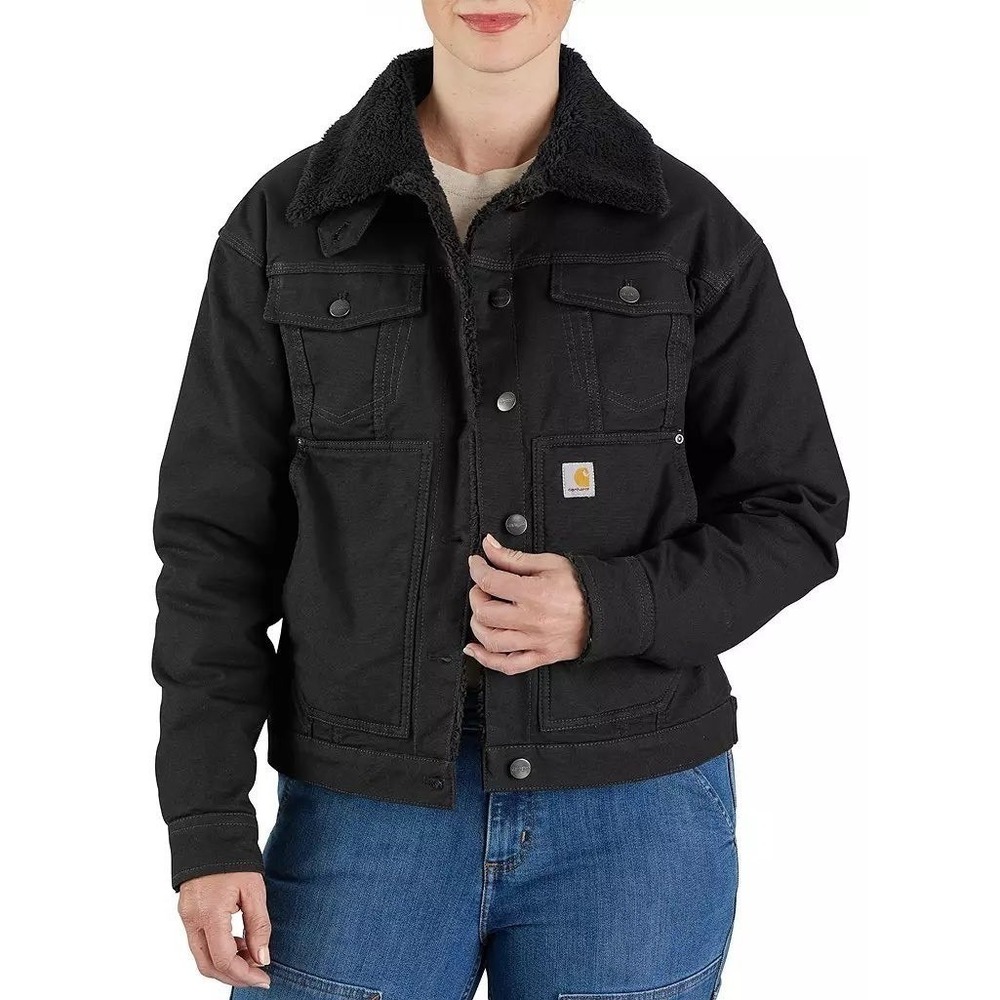 Carhartt Womens Rugged Flex Canvas Sherpa Lined Jacket Black Size 2XL NWT